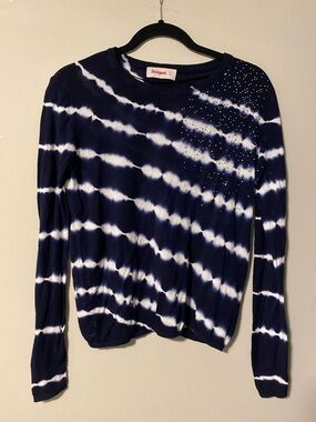 Desigual Navy and White Tie-Dye Long Sleeve Crewneck